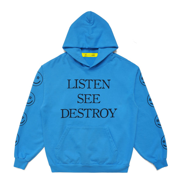 Listen See Destroy Oversized Hoodie - Blue